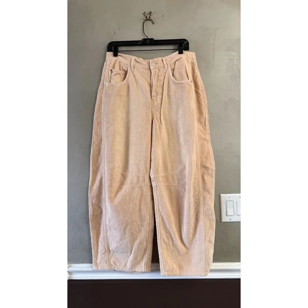 Free People We The Free Good Luck Mid-Rise Cord Barrel Jeans Size 29 Peach NEW